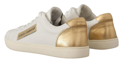 Baskets en cuir blanc Dolce &amp; Gabbana avec détails dorés