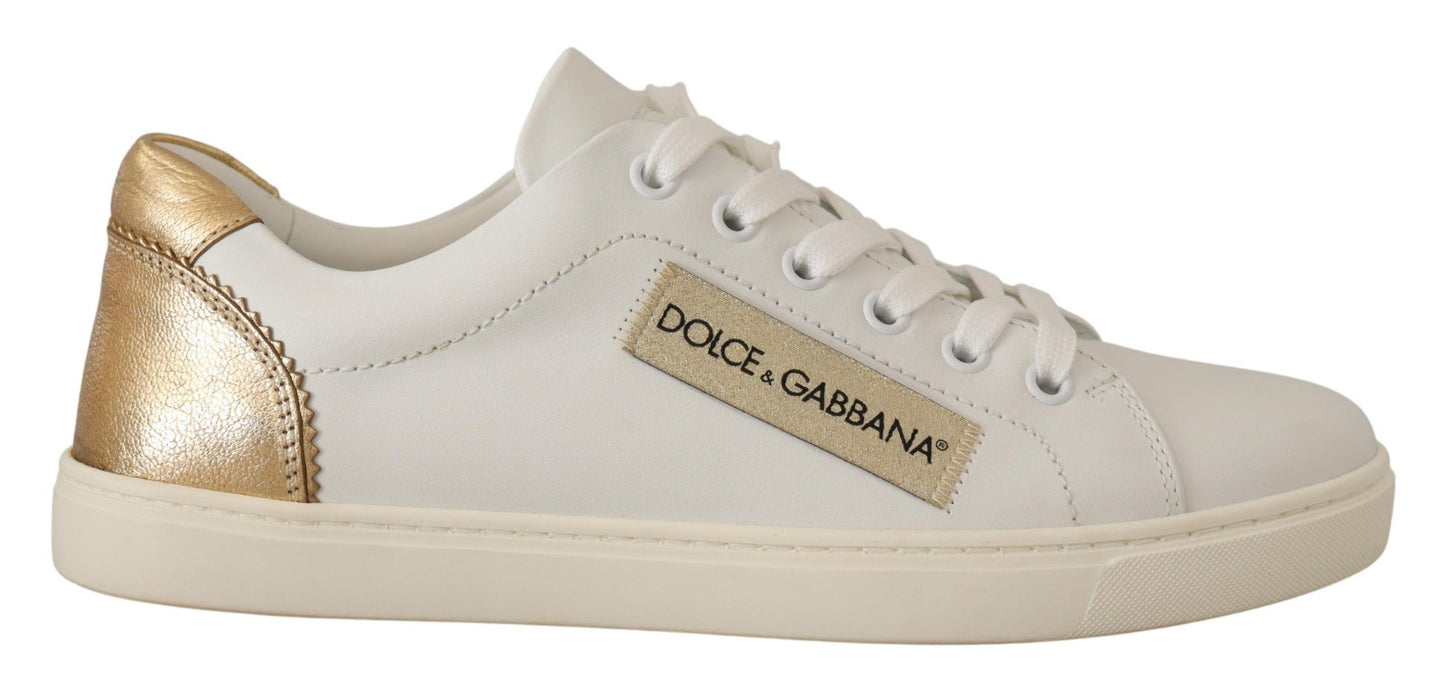 Baskets en cuir blanc Dolce &amp; Gabbana avec détails dorés