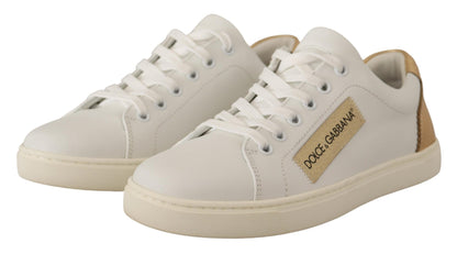 Baskets en cuir blanc Dolce &amp; Gabbana avec détails dorés