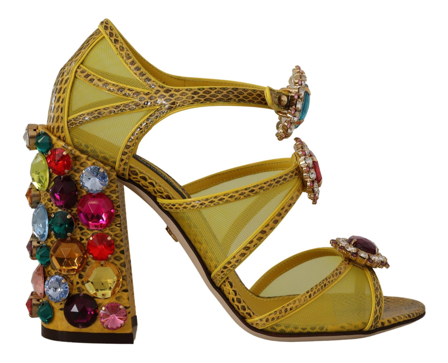 Dolce &amp; gabbana superbes sandales en cuir jaune à cristaux