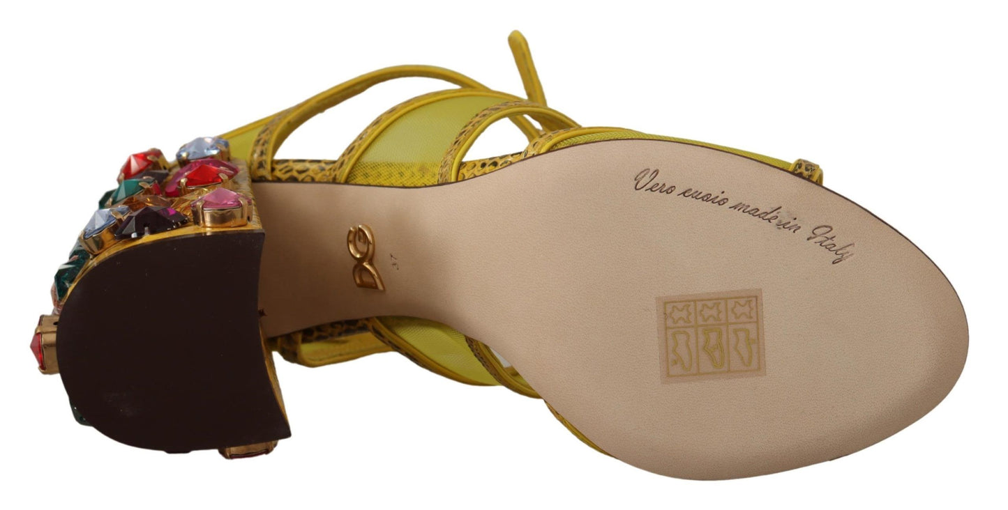 Dolce &amp; gabbana superbes sandales en cuir jaune à cristaux