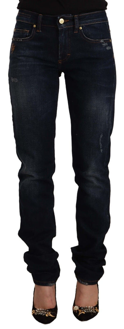 Gf Ferre - Jean skinny taille mi-haute - Délavage bleu foncé