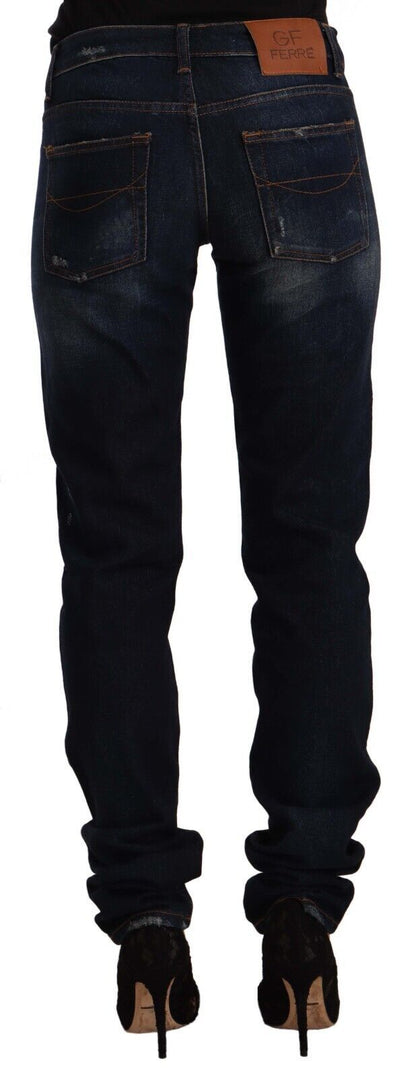 Gf Ferre - Jean skinny taille mi-haute - Délavage bleu foncé