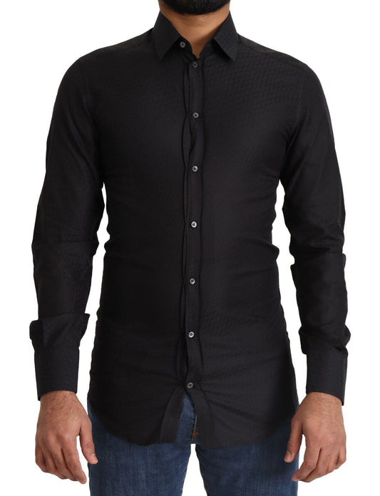 Chemise habillée en coton noir doré Dolce &amp; gabbana