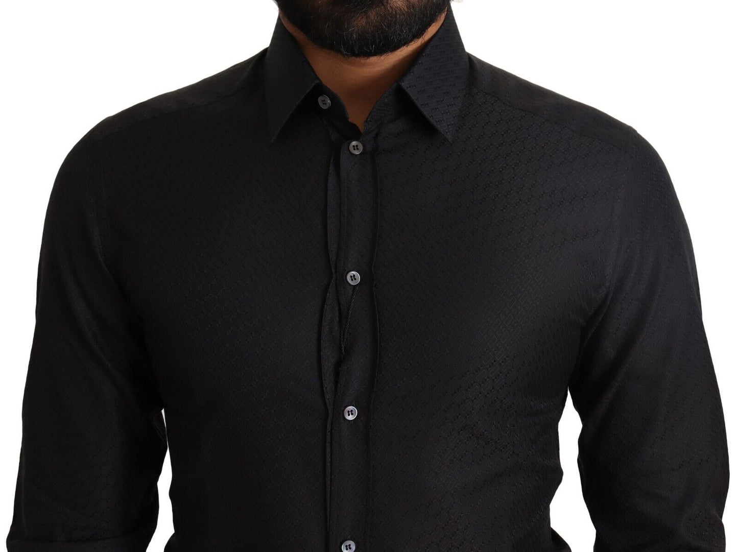 Chemise habillée en coton noir doré Dolce &amp; gabbana