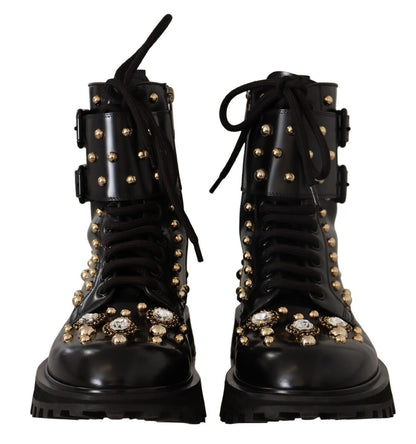 Dolce &amp; gabbana bottes formelles noires à clous de cristaux