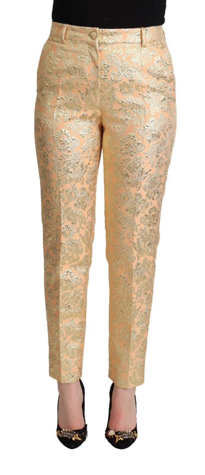 Dolce &amp; gabbana pantalon taille haute en brocart rose