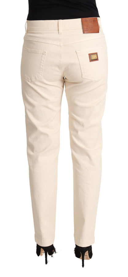 Dolce &amp; Gabbana - Jean boyfriend skinny blanc avec plaque logo