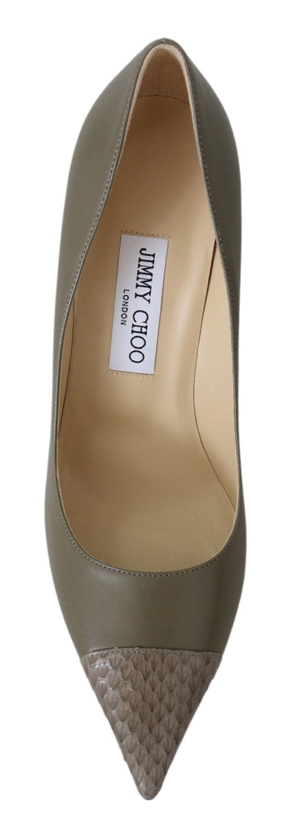 Bombas Amika de cuero verde guijarro Jimmy Choo