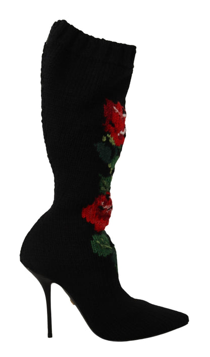 Bottes chaussettes Dolce &amp; Gabbana avec détail de roses rouges