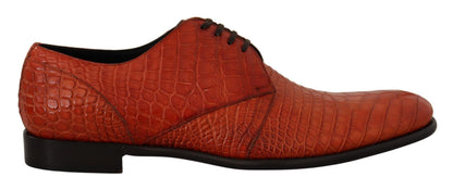 Dolce &amp; Gabbana chaussures habillées à lacets en cuir croco orange exotique