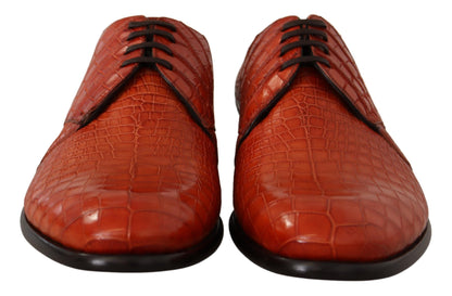 Dolce &amp; Gabbana chaussures habillées à lacets en cuir croco orange exotique