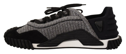 Dolce & Gabbana Black Gray Fabric Lace Up NS1 Sneakers Shoes