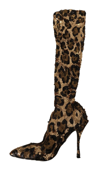 Dolce &amp; gabbana bottes hauteur genou à sequins léopard