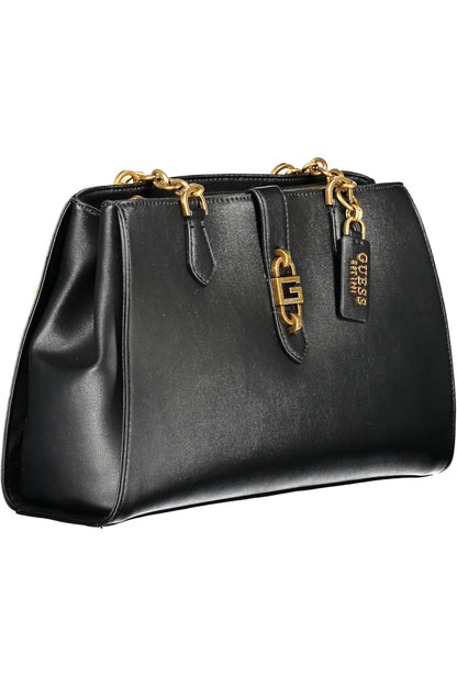 Guess Jeans Chic Black Polyurethane Satchel with Contrasting Details