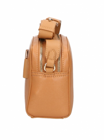 Plein Sport Chic Camel-Toned Crossbody with Double Zip Closure