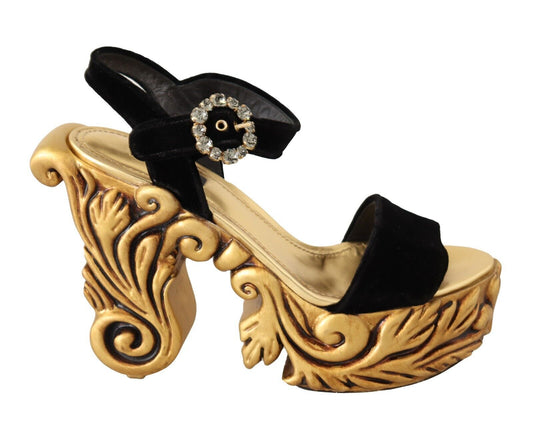 Dolce & Gabbana Baroque Velvet Heels in Black and Gold