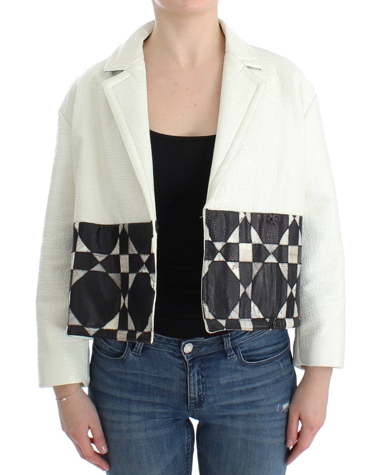 Veste en cuir noir et blanc exclusive Andrea Pompilio