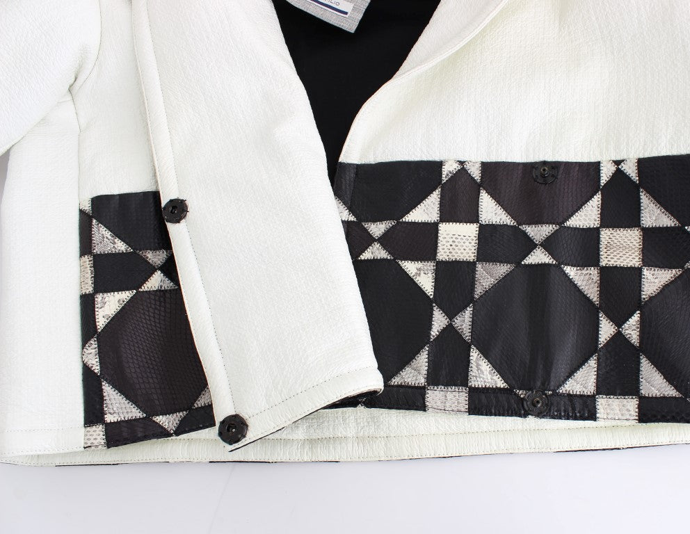 Veste en cuir noir et blanc exclusive Andrea Pompilio