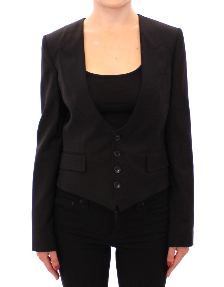 Dolce & Gabbana Elegant Silk-Blend Black Blazer with Scarf Back Detail