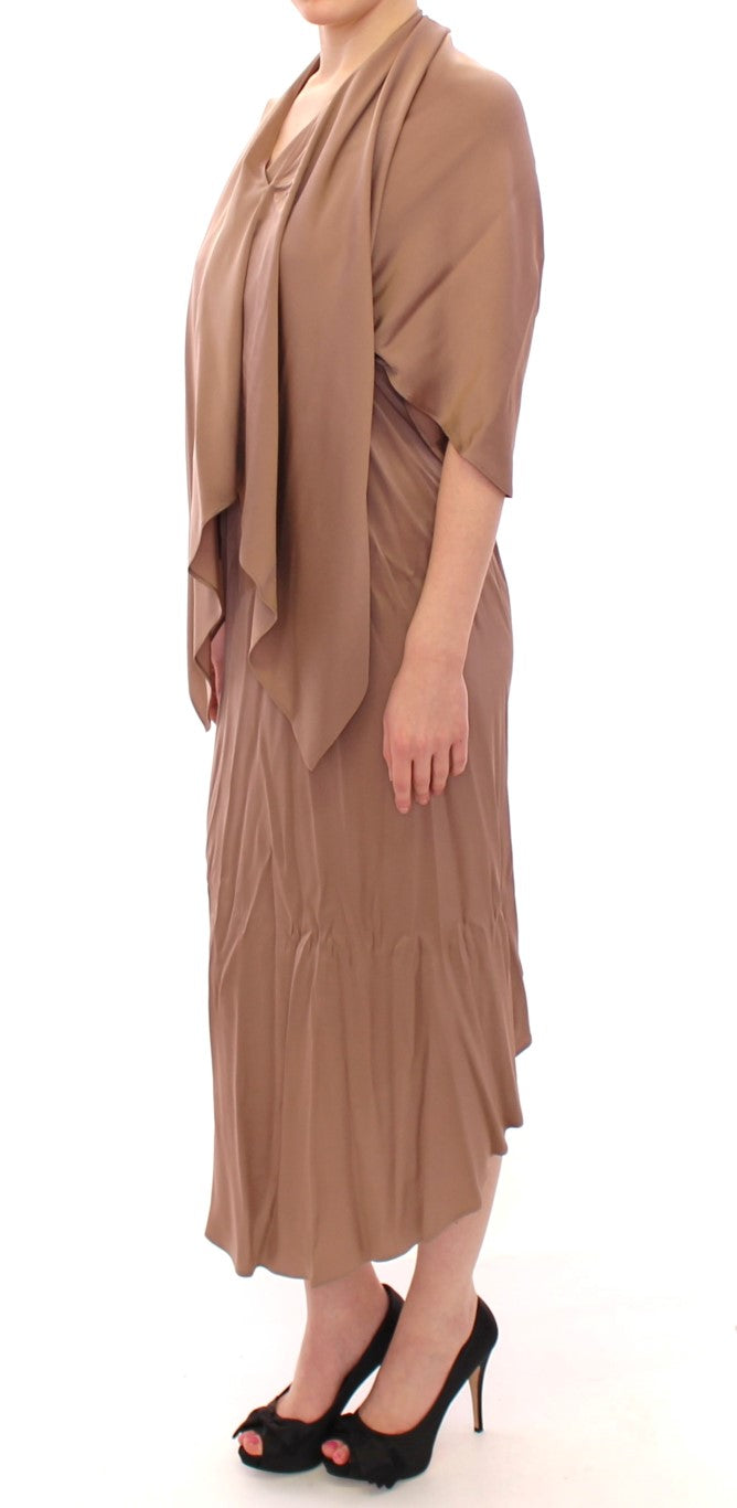 Lamberto Petri Elegant Brown Silk Shift Dress