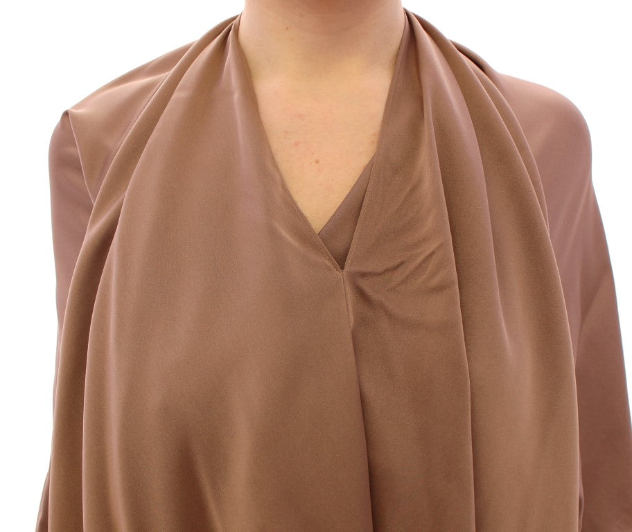 Robe droite en soie marron Lamberto Petri