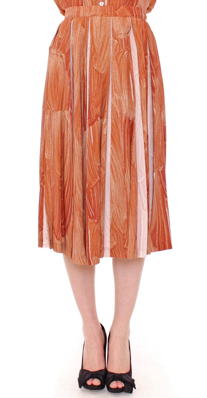 Licia Florio Orange Brown Below-Knee Chic Skirt