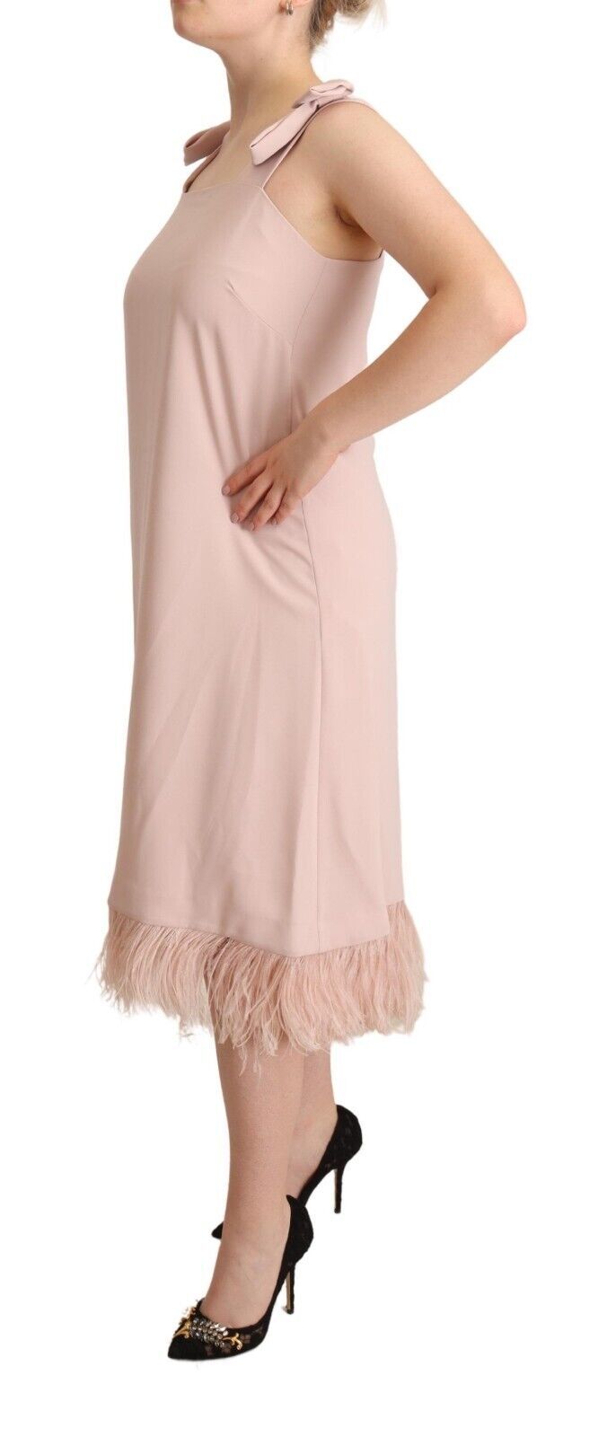 Robe midi sans manches Parosh avec bordure en plumes