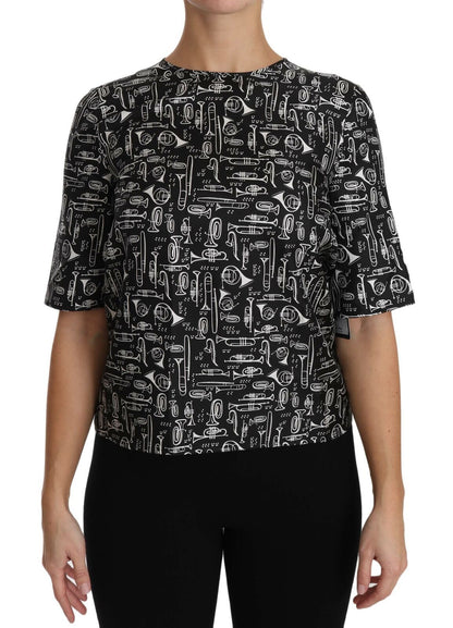 Dolce &amp; gabbana blouse en soie à imprimé trompette exquise