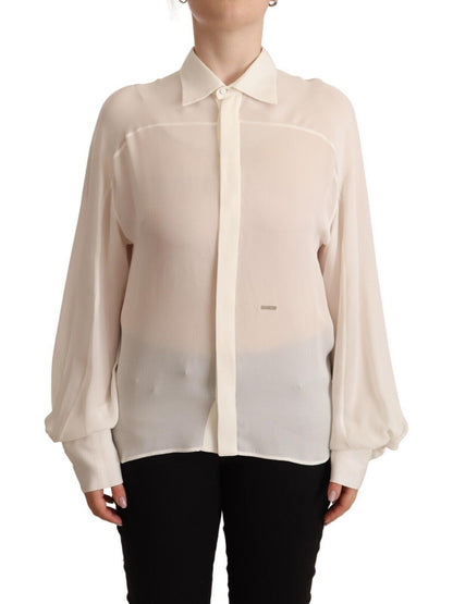 Dsquared² Elegant Off White Silk Long Sleeve Blouse