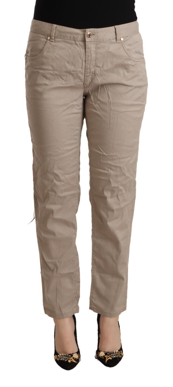 Pantalon fuselé taille moyenne beige Acht