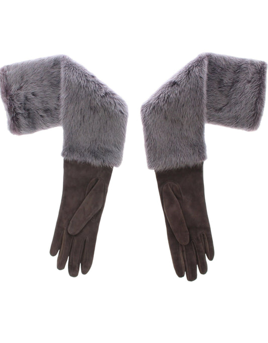 Dolce & gabbana gray mink fur leather elbow gloves