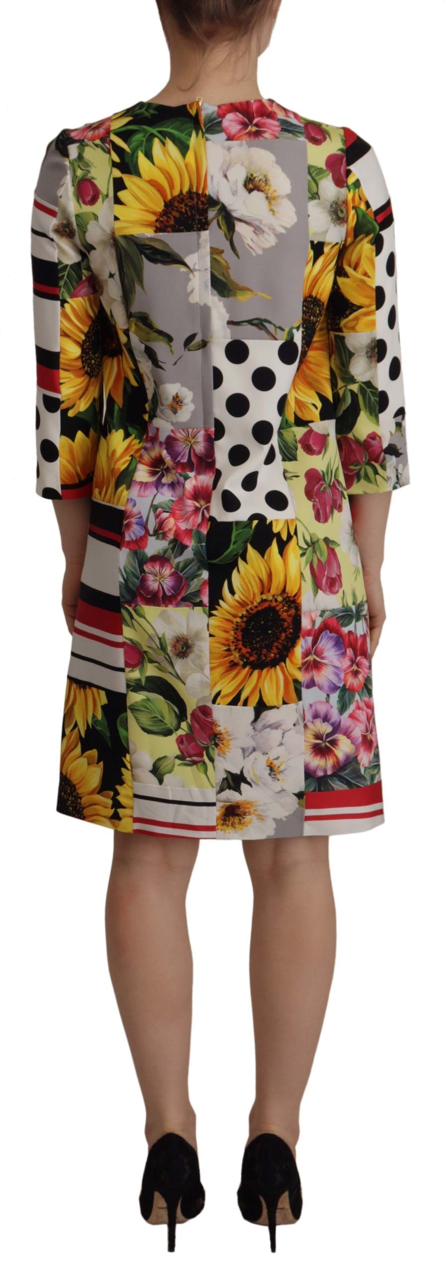 Dolce &amp; gabbana robe fourreau en charmeuse patchwork multicolore