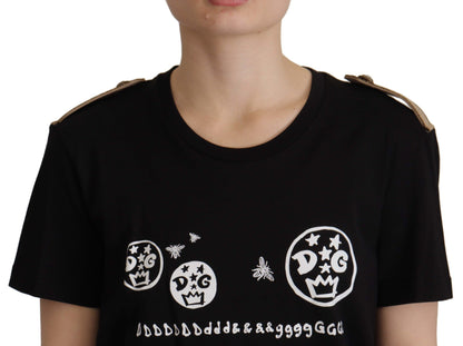 Dolce &amp; Gabbana: Le t-shirt noir en coton avec logo pour femme