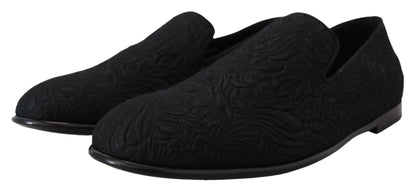 Dolce &amp; Gabbana - Mocassins noirs en jacquard à enfiler sur des chaussures plates