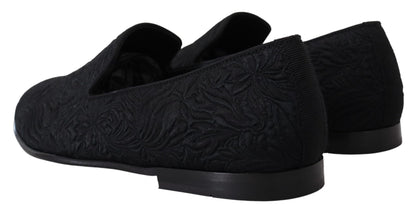 Dolce &amp; Gabbana - Mocassins noirs en jacquard à enfiler sur des chaussures plates