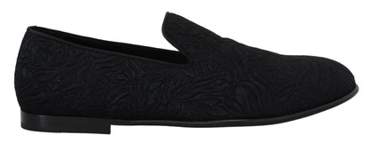 Dolce &amp; Gabbana - Mocassins noirs en jacquard à enfiler sur des chaussures plates