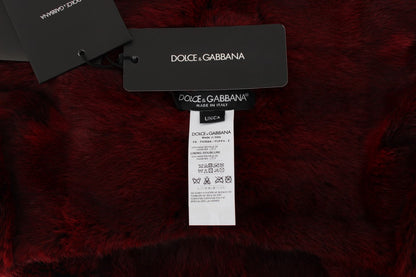 Dolce & Gabbana Luxurious Bordeaux Fur Hooded Scarf Wrap