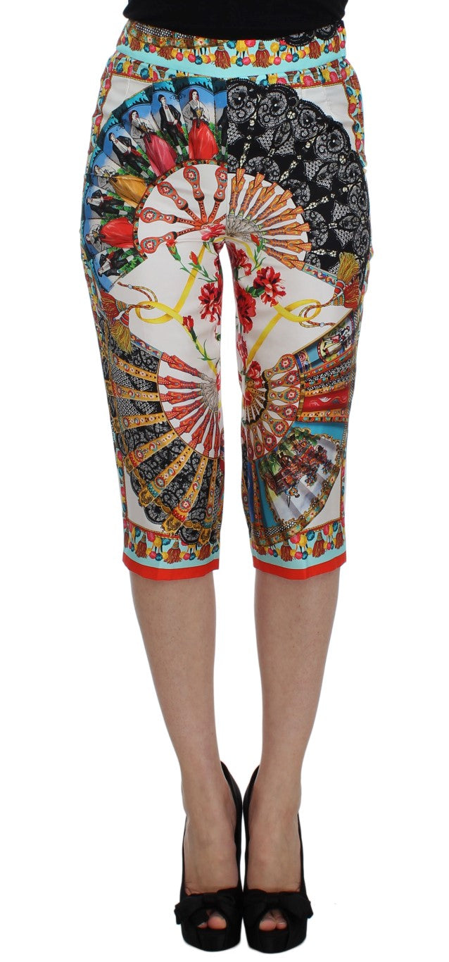 Dolce &amp; gabbana pantalon capri en soie majolique multicolore