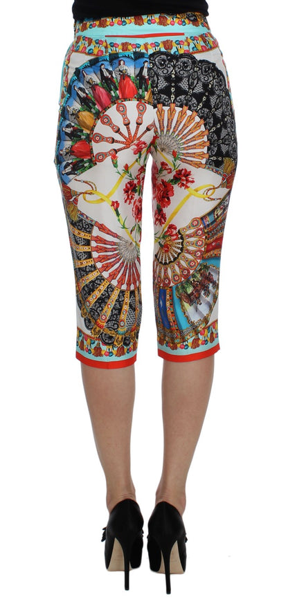 Dolce &amp; gabbana pantalon capri en soie majolique multicolore