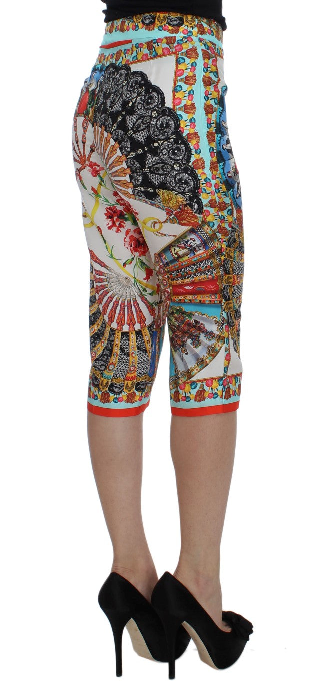 Dolce &amp; gabbana pantalon capri en soie majolique multicolore