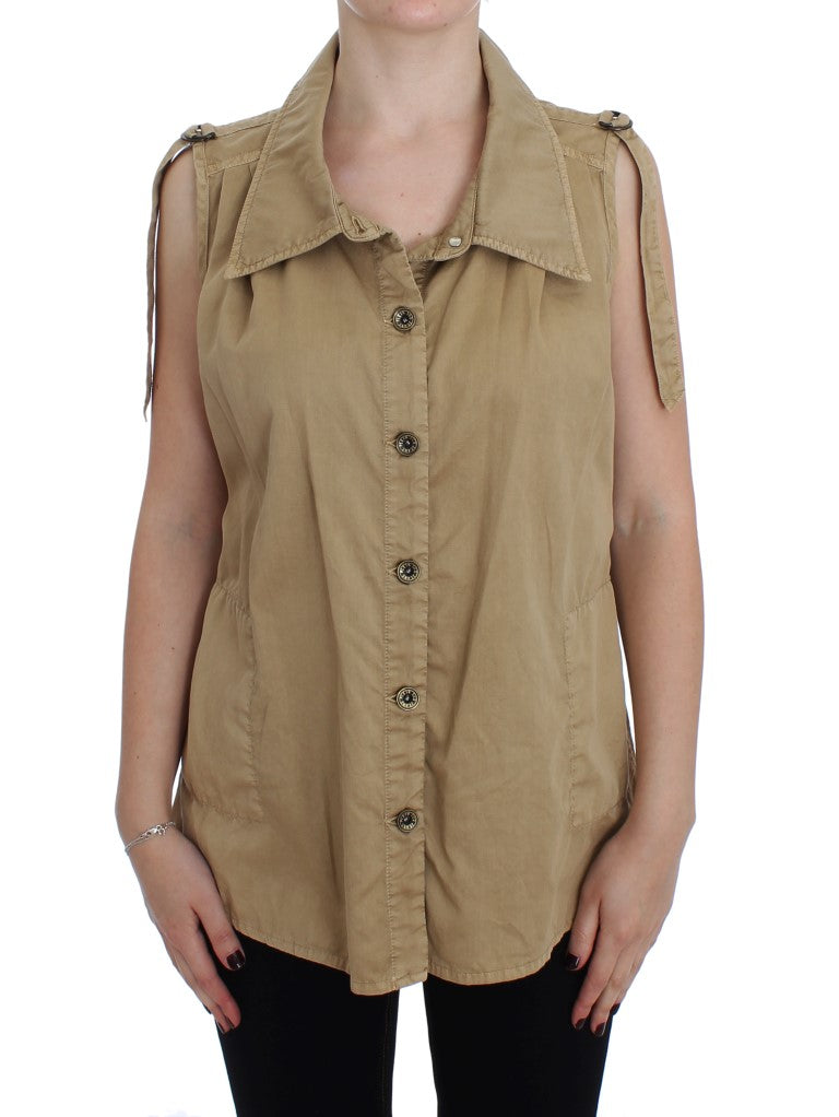 Plein sud beige sleeveless cotton blouse
