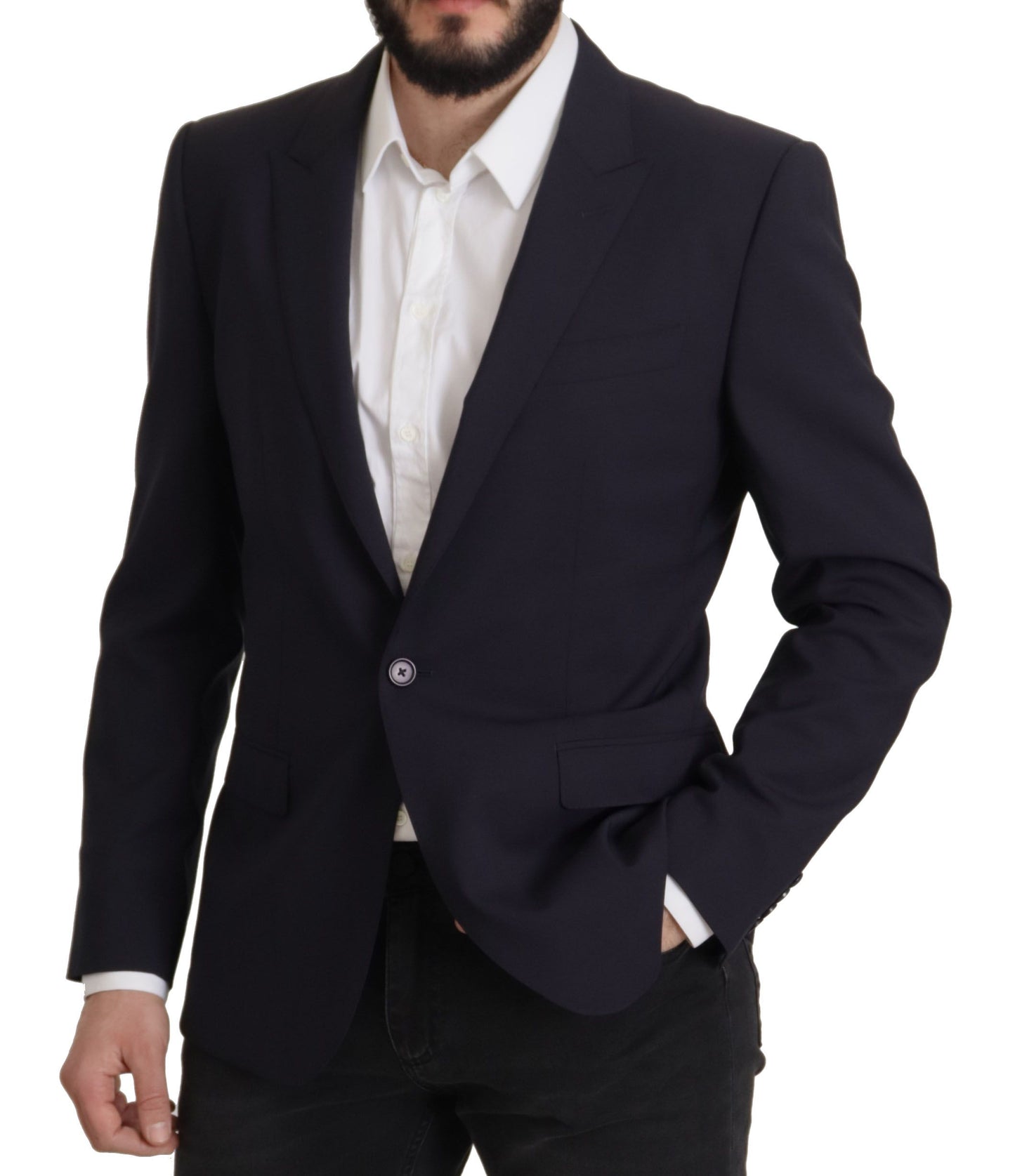 Dolce & Gabbana Elegant Navy Wool Blend Slim Blazer