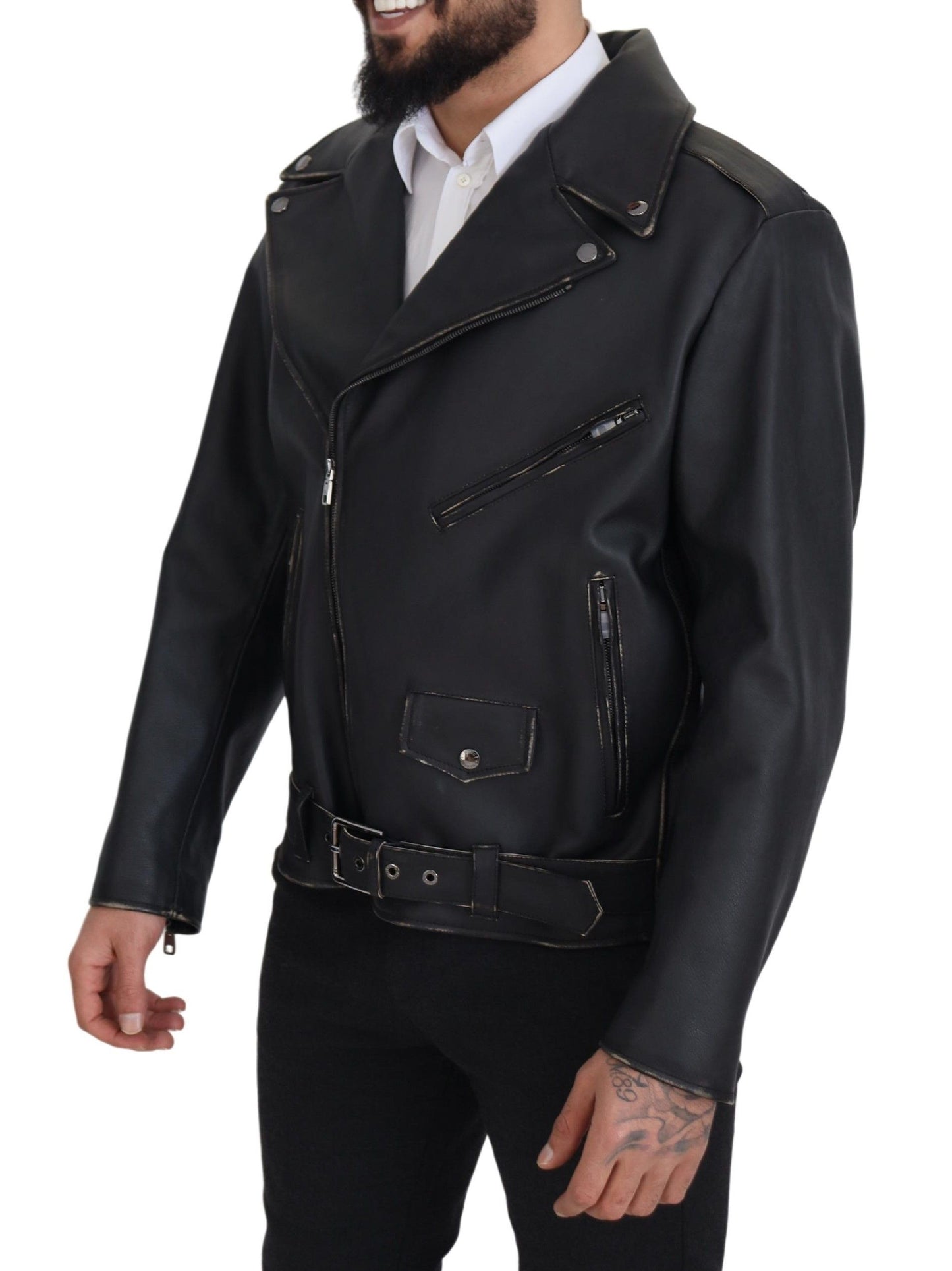 Veste motard en cuir noir Dolce &amp; Gabbana