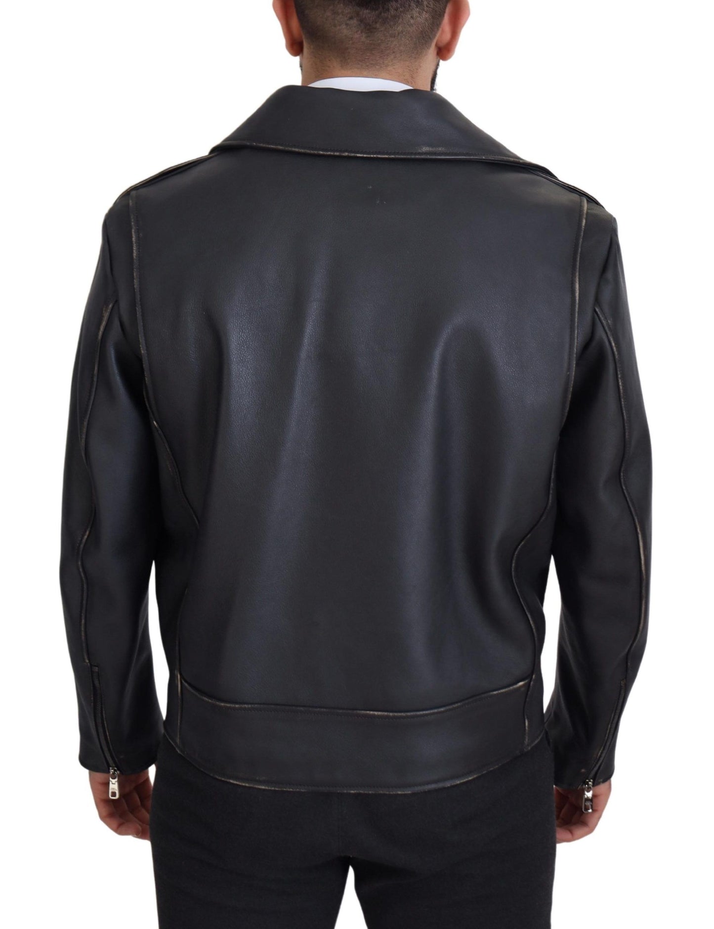 Veste motard en cuir noir Dolce &amp; Gabbana