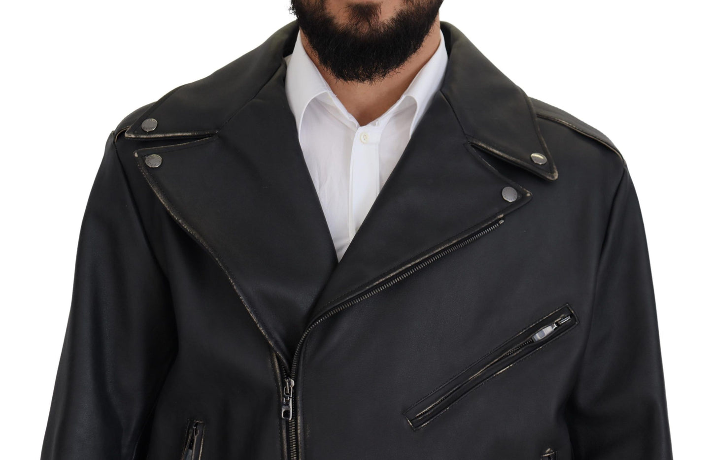 Veste motard en cuir noir Dolce &amp; Gabbana