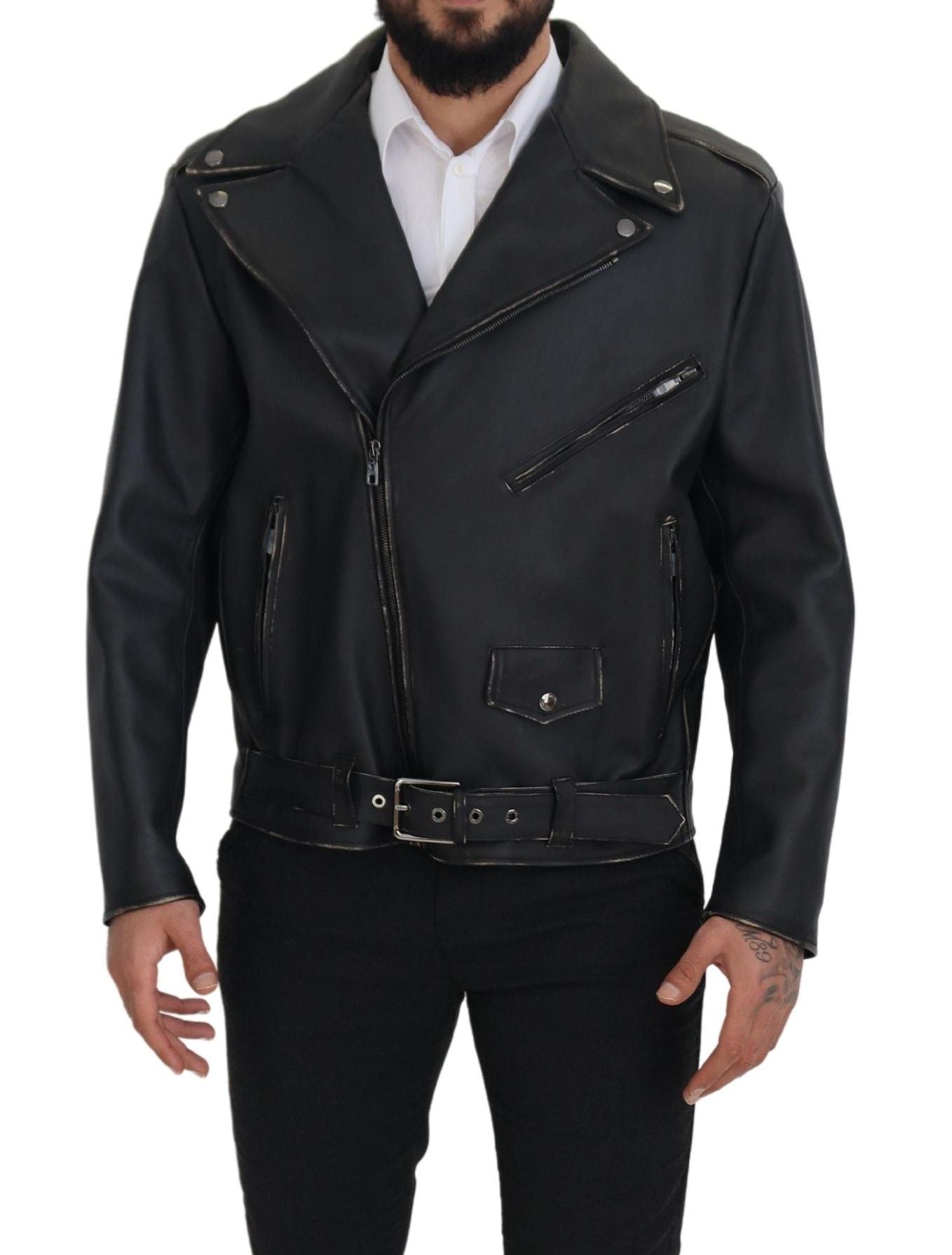 Veste motard en cuir noir Dolce &amp; Gabbana