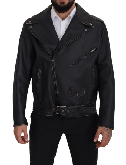 Veste motard en cuir noir Dolce &amp; Gabbana