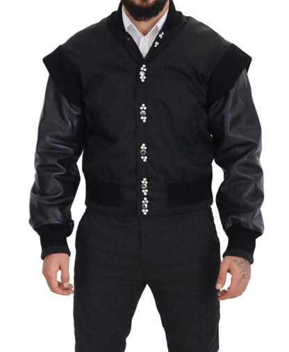 Dolce &amp; gabbana blouson aviateur noir à cristaux