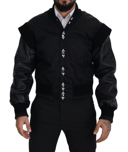 Dolce &amp; gabbana blouson aviateur noir à cristaux